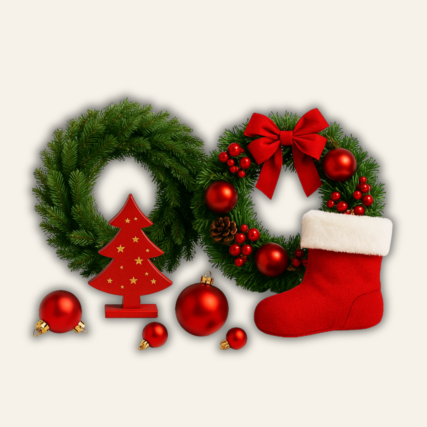 Decoración navideña elegante con luces, árboles y adornos festivos