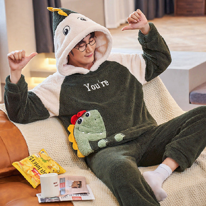 Coral Fleece Couple Pajamas Cute Flannel Loungewear