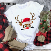 Merry Christmas T Shirt Santa Elk Men''s And Women''s Red Couple Short Sleeve Top