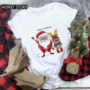 Merry Christmas T Shirt Santa Elk Men''s And Women''s Red Couple Short Sleeve Top