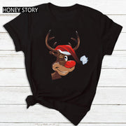 Merry Christmas T Shirt Santa Elk Men''s And Women''s Red Couple Short Sleeve Top