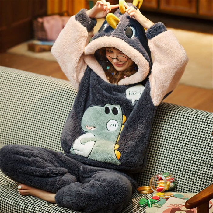 Coral Fleece Couple Pajamas Cute Flannel Loungewear