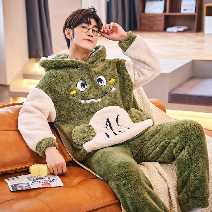 Coral Fleece Couple Pajamas Cute Flannel Loungewear