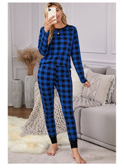 Christmas Long-sleeved Trousers Loungewear Suit Plaid Contrast Color Home Pajamas For Women