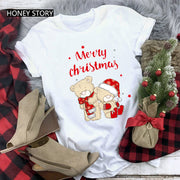 Merry Christmas T Shirt Santa Elk Men''s And Women''s Red Couple Short Sleeve Top