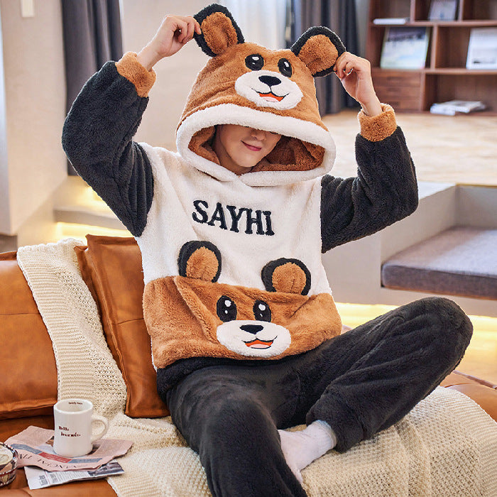 Coral Fleece Couple Pajamas Cute Flannel Loungewear