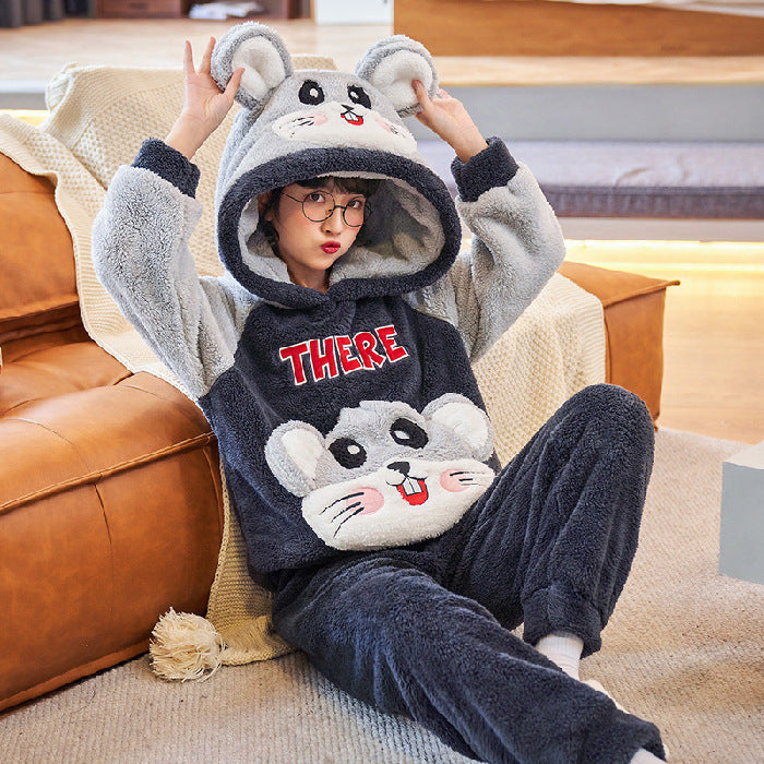 Coral Fleece Couple Pajamas Cute Flannel Loungewear