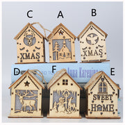 Christmas Tree Wooden Pendant LED Cabin