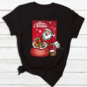 Merry Christmas T Shirt Santa Elk Men''s And Women''s Red Couple Short Sleeve Top