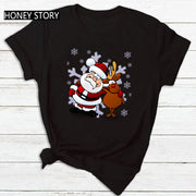 Merry Christmas T Shirt Santa Elk Men''s And Women''s Red Couple Short Sleeve Top