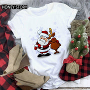 Merry Christmas T Shirt Santa Elk Men''s And Women''s Red Couple Short Sleeve Top