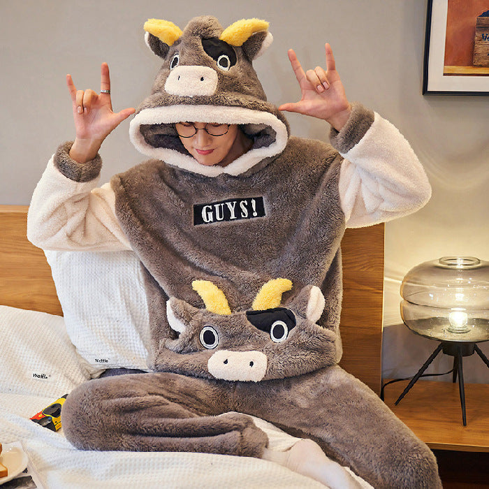 Coral Fleece Couple Pajamas Cute Flannel Loungewear